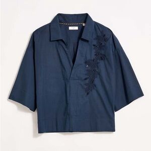 Billy Reid Embellished Cropped Camp Shirt in Carbon Blue – Men’s XXS